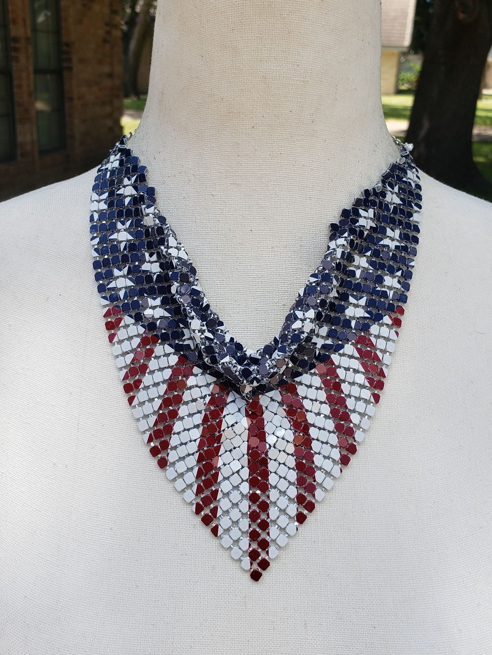 Red White Blue Mesh Bib Necklace